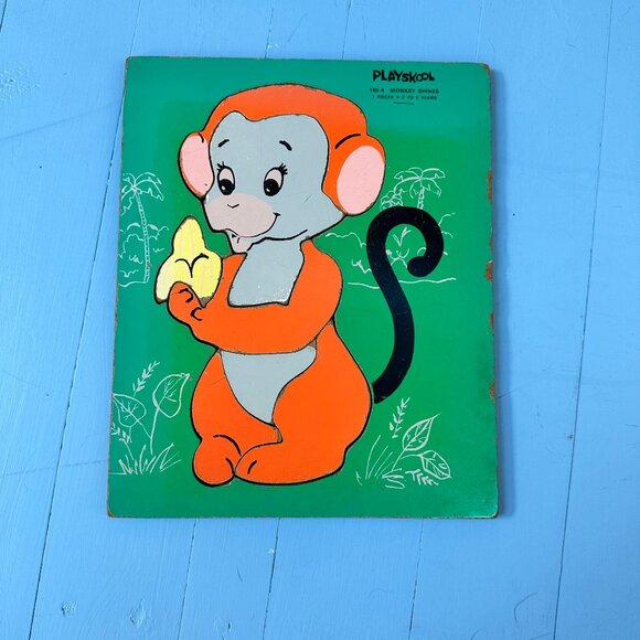 Vintage 1980s Playskool Wooden Puzzle Toddler Puzzle Monkey Shines Puzzle - Picture 1 of 8